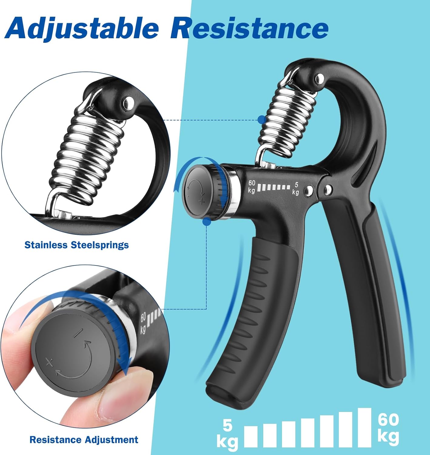 Hand Grip Exerciser with Adjustable Resistance (5-60kg) – Strength & Recovery Tool